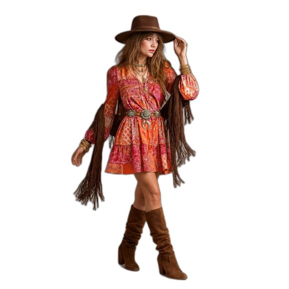 UMGEE NWT Boho Patchwork Dress Western Cowgirl Chic Festival Retro Gypsy Vibes - Picture 1 of 9